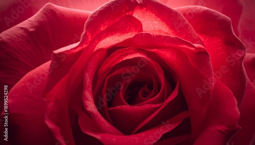 Close View of a Rose Shows Layers and Details of Deep Red Petals Under Soft L...