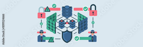 Network security diagram with firewall – Suitable for corporate IT visuals, server room posters, or tech guides.