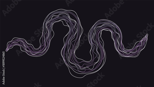 Stylized purple snake or worm outline with intricate internal flow lines on a dark background for abstract and artistic concepts.