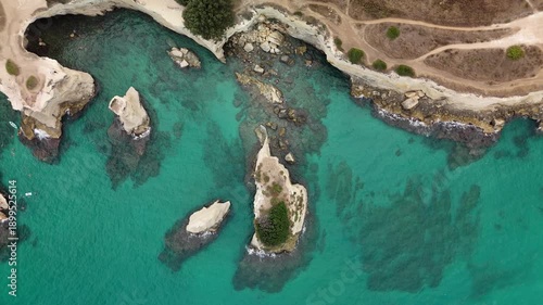 Wallpaper Mural Aerial Drone View of Calette di Torre Cintola on the Adriatic Coast near Monopoli, Bari, Puglia, Southern Italy – Scenic Cliffs, Coves and Mediterranean Sea Torontodigital.ca