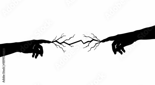 Fingertips almost touching with a spark of energy connecting them