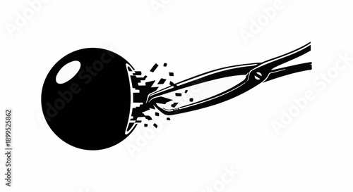 Demolition tools breaking apart a large sphere, symbolizing destruction and change.