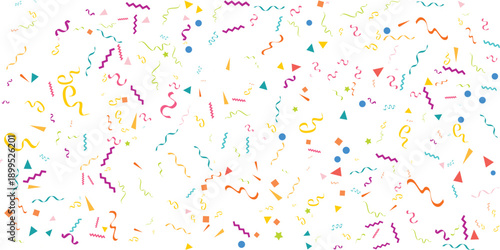 Celebration background with colorful confetti and party streamers vector illustration for birthday holiday festive event and surprise isolated on transparent background.