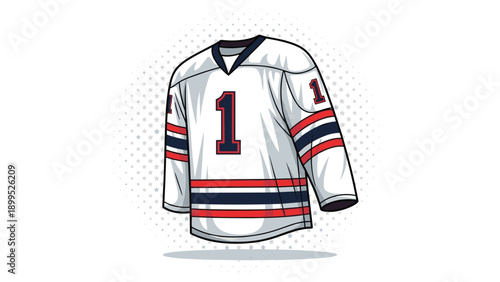 Professional ice hockey jersey illustration featuring number one with red blue and white stripes against a subtle star pattern background.