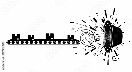 Conveyor belt delivering packages into a chaotic vortex of energy and light.