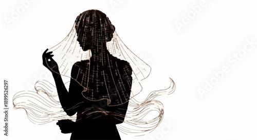 Elegant silhouette of a bride with a flowing veil, symbolizing romance and beauty
