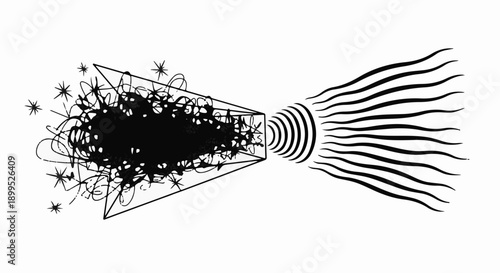 Abstract explosion of energy and light radiating outwards from a geometric shape