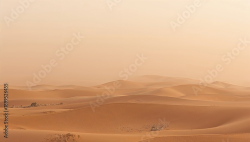 Sand Dunes Stretch Across the Horizon Under a Hazy Sky in the Desert During L...