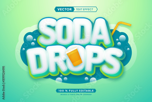 Text effect editable 3d gaming soda drops cartoon font style