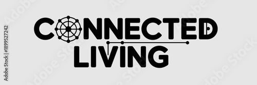 Connected Living typography with network node - Ideal for tech blog headers, smart home branding, or lifestyle technology logos.