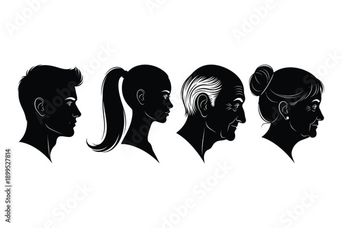 Diverse Human Silhouettes Representing Generational Family Group