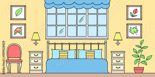 Bedroom graphic color home interior sketch illustration vector 