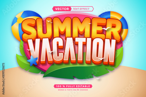 Text effect editable 3d gaming summer vacation cartoon font style
