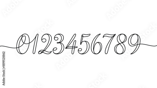  continuous one line numbers typography illustration from zero to nine, minimal linear numeric design for counting, education, infographics, posters and creative concept
