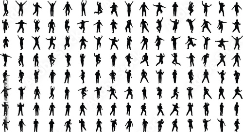 Male silhouette collection, human action poses isolated on white background, people activity motion vector illustration set