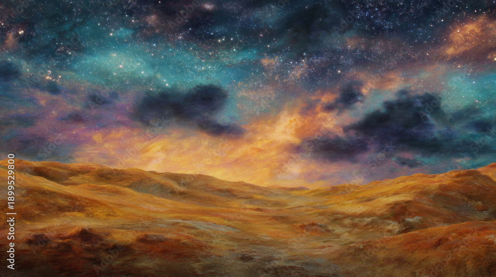 Fototapeta premium Colorful sky over a desert landscape during sunset