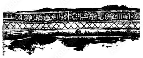 Abstract tribal grunge border with ancient symbols and ethnic hand drawn patterns