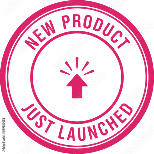 New Product Just Launched Badge – Modern Pink Circular Stamp for Marketing Announcements and Promotions