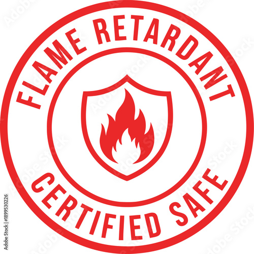 Flame Retardant Certified Safe Badge Icon – Fire Resistant Safety Label for Product Packaging and Compliance