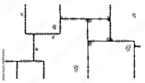 Abstract technical diagram with hand drawn pipes and crosshatching details