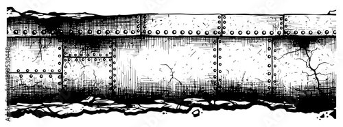 Industrial metal wall banner with rivets and distressed grunge texture