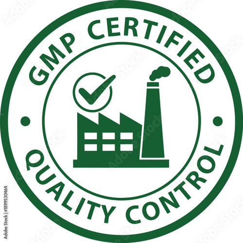 GMP Certified Quality Control Badge Icon for Manufacturing and Pharmaceutical Compliance