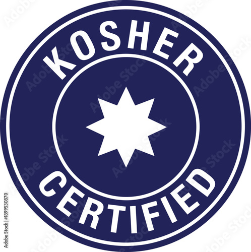 Kosher Certified Badge Icon – Blue Circular Food Certification Label for Packaging and Marketing