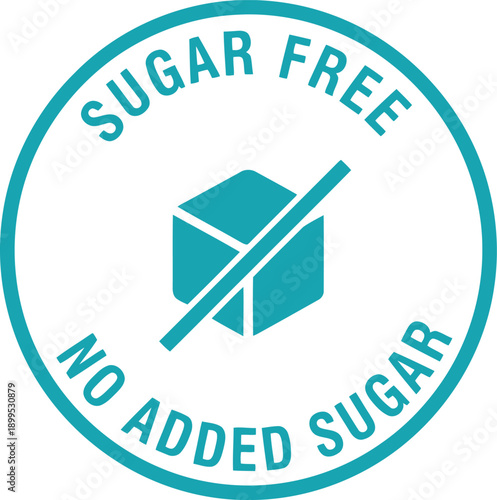 Sugar Free No Added Sugar Icon – Healthy Food Label, Diet Nutrition Badge, Blue Vector Emblem