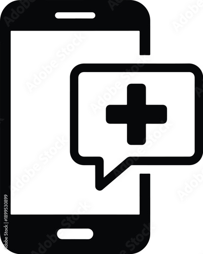 Emergency phone call icon with speech bubble and plus symbol for medical or urgent assistance