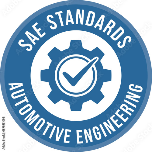 SAE Standards Automotive Engineering Badge Icon – Quality Certification Gear Symbol for Industry Compliance