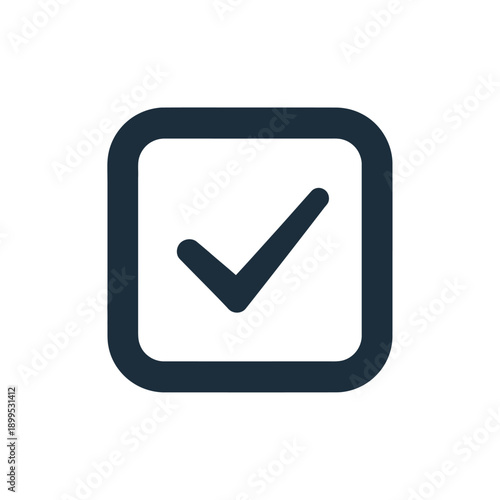 Checkmark icon in rounded square frame viewed straight on digitally