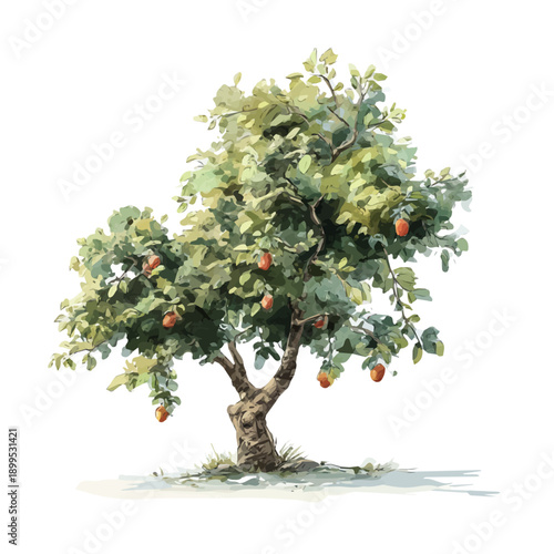 Orchard, watercolor drawing vector, isolated on a white background.