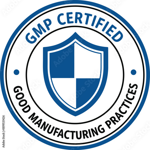 GMP Certified Badge Vector – Good Manufacturing Practices Quality Assurance Seal for Pharmaceutical and Food Industry Compliance
