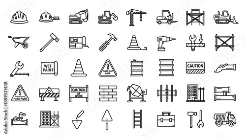 Construction signs and tools icons.