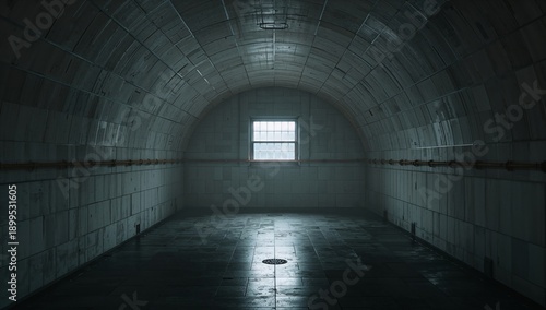 Dark Tunnel With a Small Window in a Deserted Room During Early Morning Hours