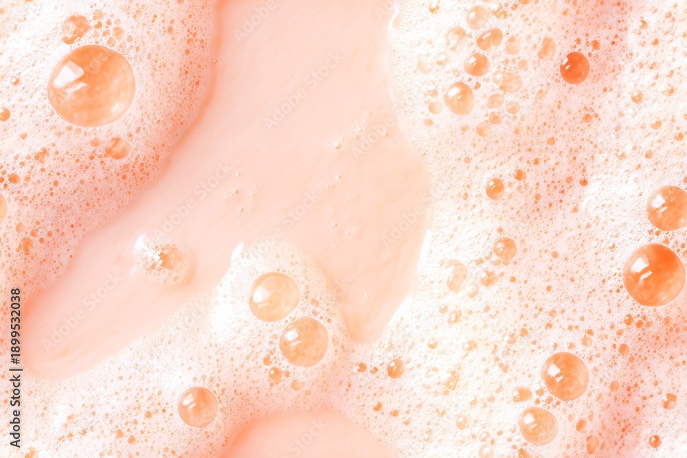 Fototapeta premium Pink soap bubble natural surface as abstract cosmetic background. Cleansing foam texture pattern for beauty, spa, hygiene product.