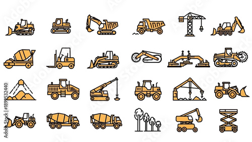 Construction Equipment Icons Set.