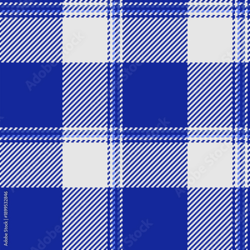 Celtic tartan plaid textile, styled texture background check. Glamour seamless fabric pattern vector in blue and sterling silver colors.