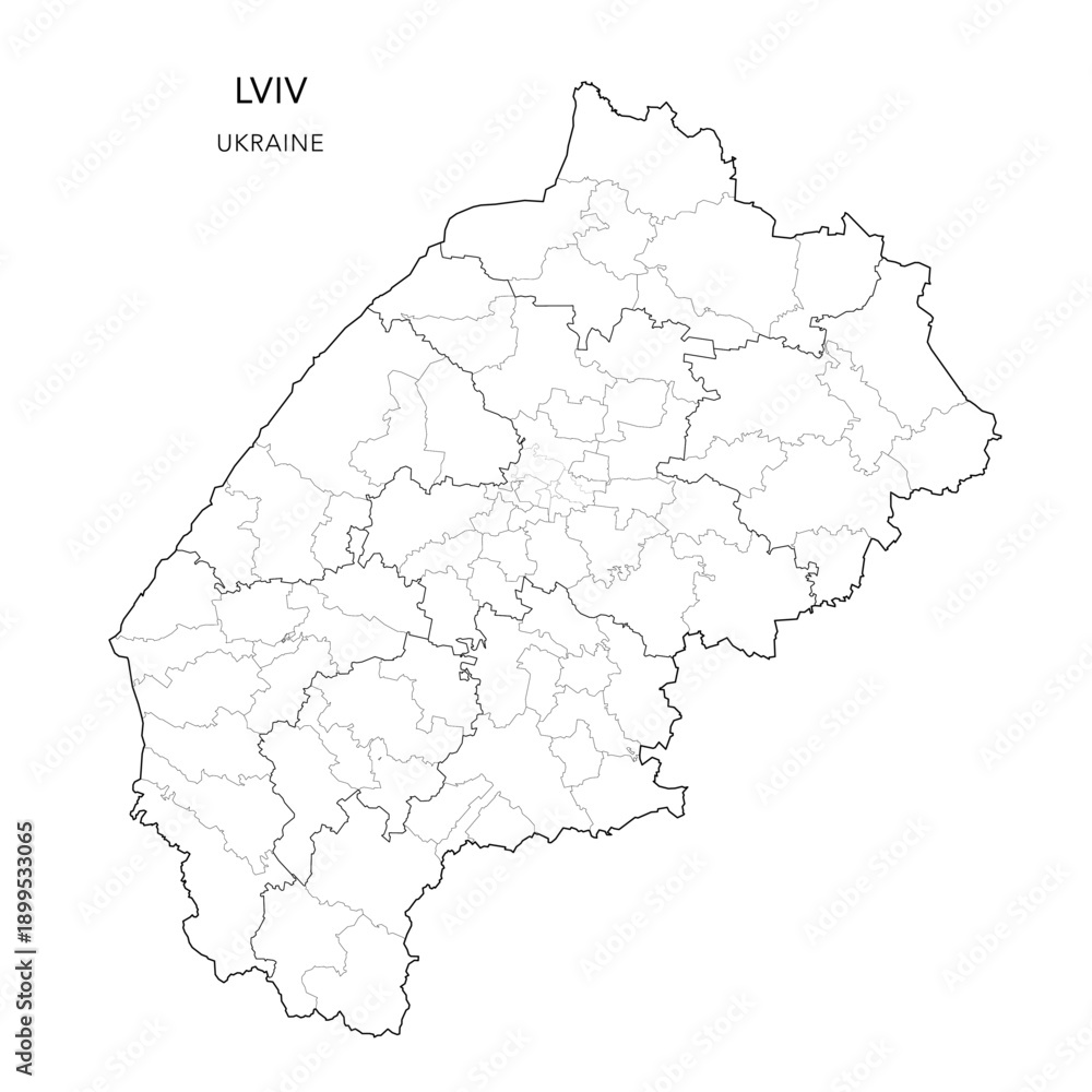 Fototapeta Vector Map of Lviv Oblast with Administrative Subdivisions of Raions (Districts), Hromadas (Communities) and Urban Raions (City Districts) of Lviv - Ukraine 2026