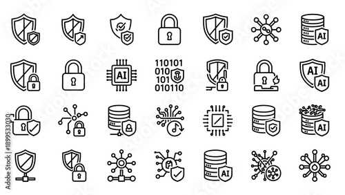 Cybersecurity Icons Set for Protection and Safety.