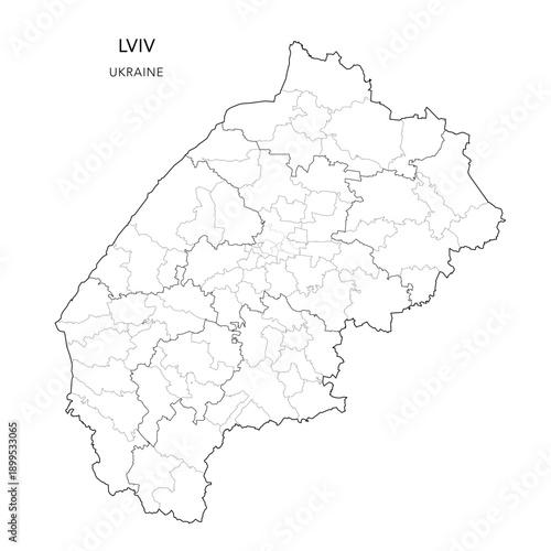Vector Map of Lviv Oblast with Administrative Subdivisions of Raions (Districts), Hromadas (Communities) and Urban Raions (City Districts) of Lviv - Ukraine 2026
