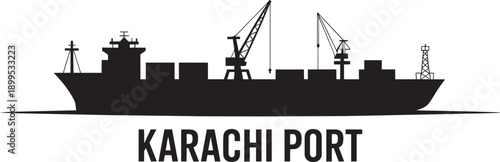 Karachi port silhouette vector of container ship with deck cranes for pakistani shipping industry