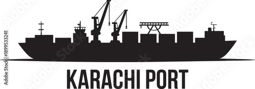 Karachi port vector silhouette of commercial cargo ship for international freight and logistics