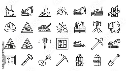 Construction tools and equipment icons.
