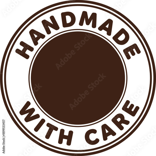 Handmade With Care Stamp Badge – Brown Circular Craft Label for Artisanal Packaging and Branding