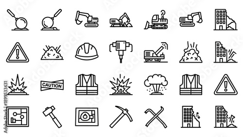 Construction tools and equipment icons.