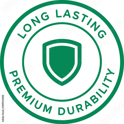 Long Lasting Premium Durability Badge Icon – Green Shield Quality Guarantee Label Vector