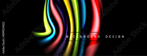 Abstract colorful lines flow, creating dynamic background. Bright hues contrast dark space, forming modern design element.