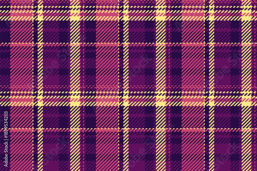 Pure fabric tartan background, woven check vector plaid. Diamond textile pattern texture seamless in dark and magenta colors.