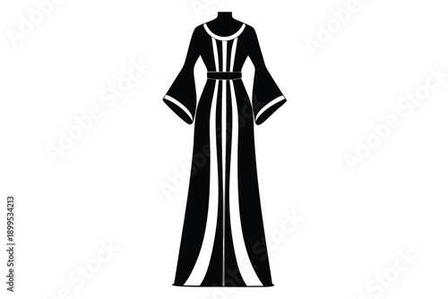 kaftan maxi dress silhouette line art vector illustration